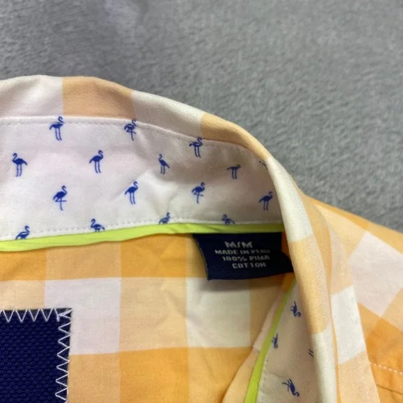 Tommy Bahama Mens Sz M Yellow White Gingham Plaid Long Sleeve Button Up Shirt - Picture 7 of 10